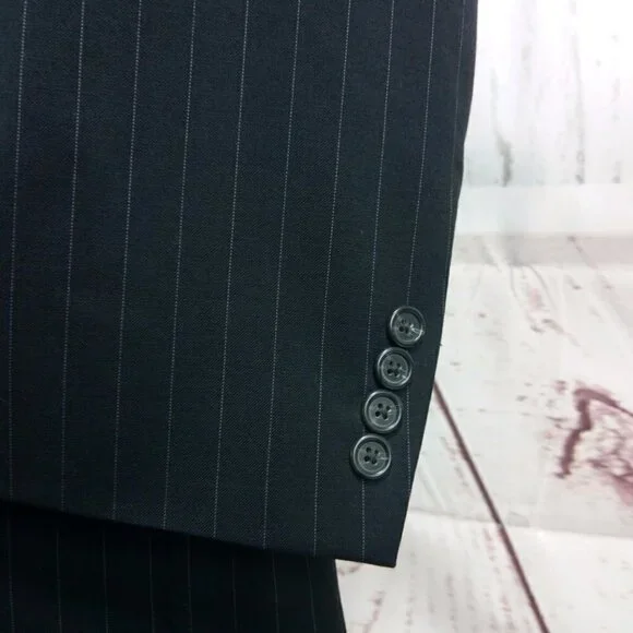 Chaps 1978 44R 3 Button Black Striped Suit Blazer - Picture 3 of 10